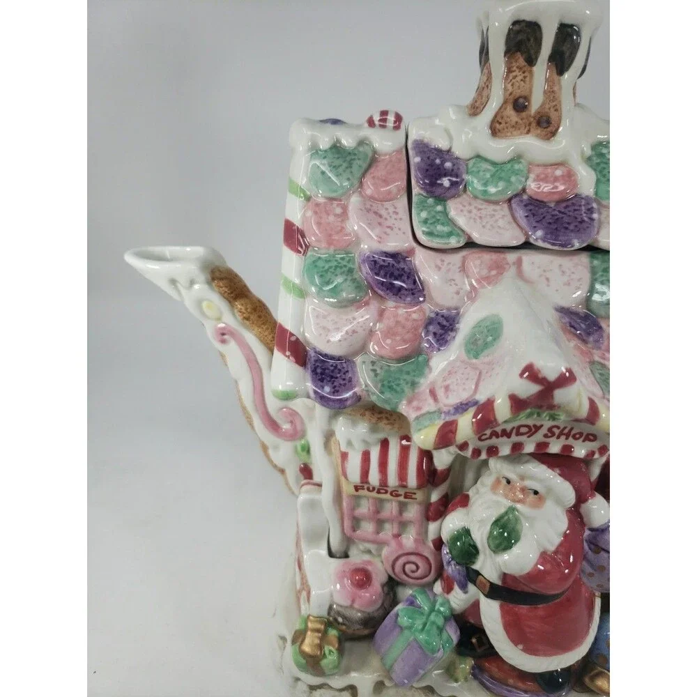 Fitz & Floyd Candy Lane Express Candy Shop Teapot Santa Claus Fudge Ceramic